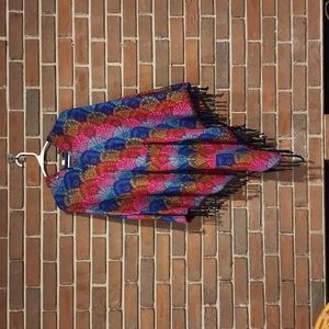 Colorful Hooded Wool Poncho